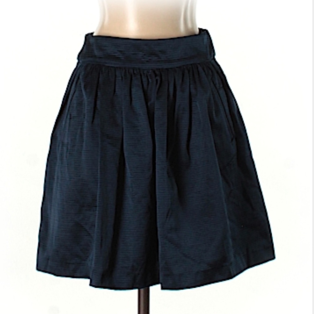 Banana Republic Navy Satin Flared Pleated Skirt